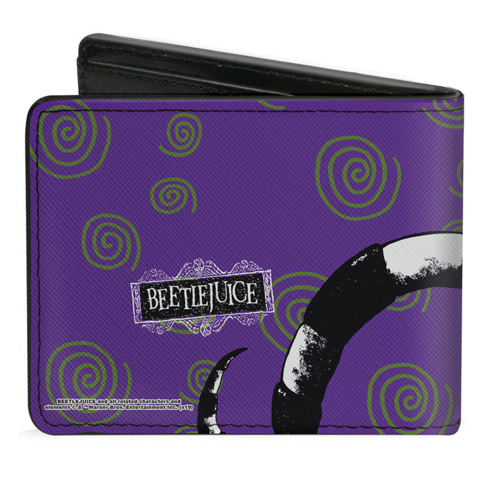 Bi-Fold Wallet - Beetlejuice Sandworm Swirls + Logo Purple Green Black White Bi-Fold Wallets Warner Bros. Horror Movies   