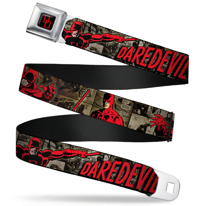 MARVEL UNIVERSE Daredevil DD Logo Full Color Black Red Seatbelt Belt - DAREDEVIL Action Poses/Comic Panels Grays/Red Webbing Seatbelt Belts Marvel Comics   