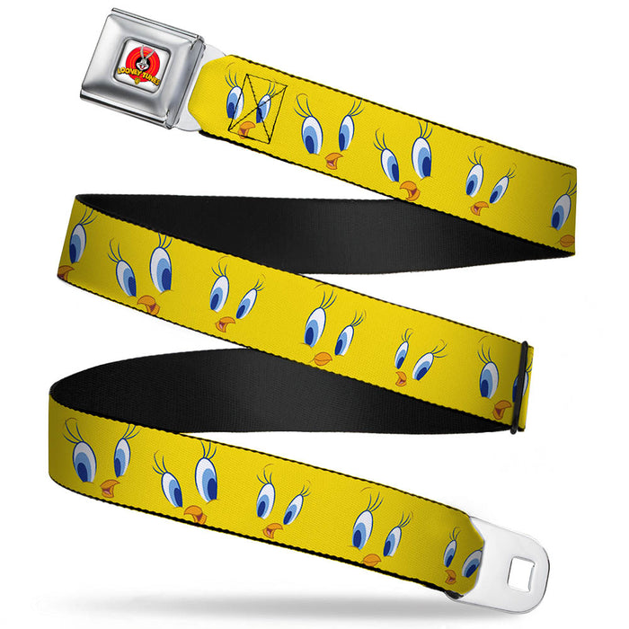 Looney Tunes Logo Full Color White Seatbelt Belt - Tweety Bird Expressions2 Webbing Seatbelt Belts Looney Tunes   
