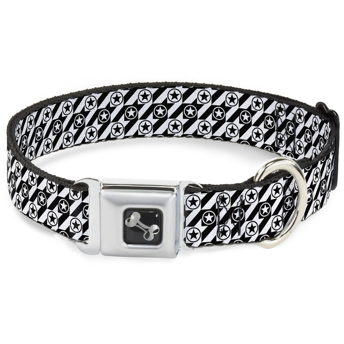 Dog Bone Seatbelt Buckle Collar - Houndstooth Star Black/White Seatbelt Buckle Collars Buckle-Down   