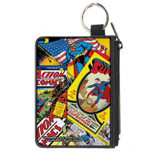 Canvas Zipper Wallet - MINI X-SMALL - Classic ACTION COMICS and SUPERMAN Comic Book Covers Stacked Canvas Zipper Wallets DC Comics   