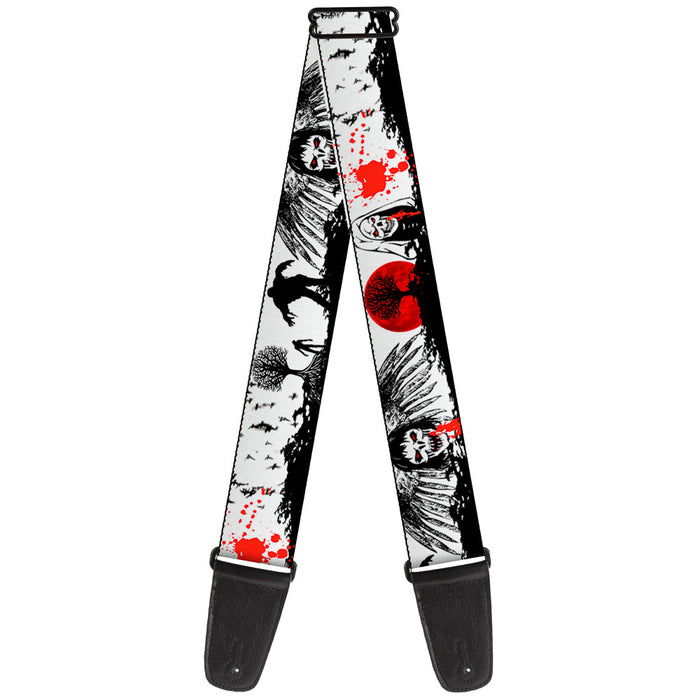 Guitar Strap - Fright Night White Black Red Guitar Straps Buckle-Down   