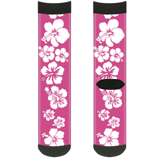 Sock Pair - Polyester - Hibiscus Neon Pink White - CREW Socks Buckle-Down   