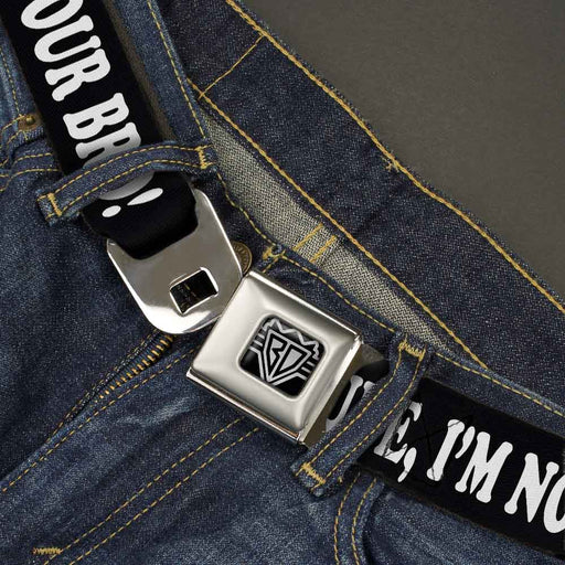 BD Wings Logo CLOSE-UP Full Color Black Silver Seatbelt Belt - DUDE, I'M NOT YOUR BRO! Black/White Webbing Seatbelt Belts Buckle-Down   