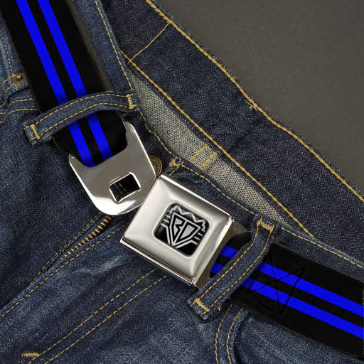 BD Wings Logo CLOSE-UP Full Color Black Silver Seatbelt Belt - Stripe Black/Blue Webbing Seatbelt Belts Buckle-Down   