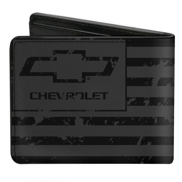 Bi-Fold Wallet - CHEVROLET Bowtie Americana Flag Weathered Gray Black Bi-Fold Wallets GM General Motors   