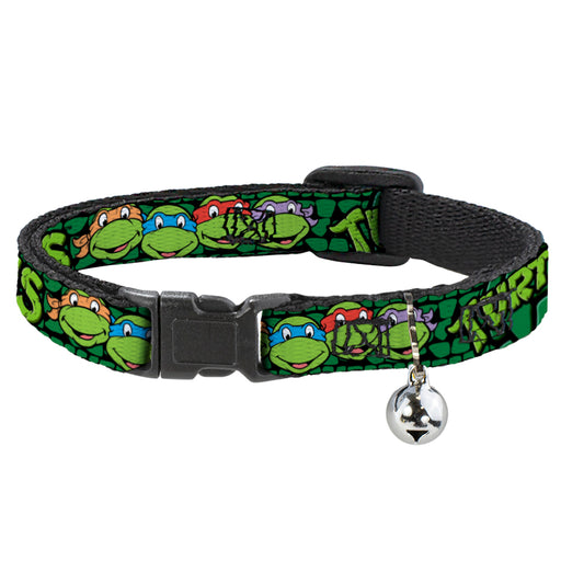 Cat Collar Breakaway with Bell - Classic TMNT Group Faces TURTLES Turtle Shell Black Green Breakaway Cat Collars Nickelodeon   