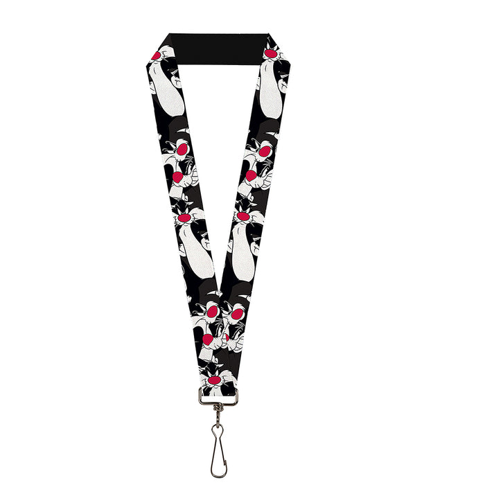 Lanyard - 1.0" - Sylvester the Cat Poses Stacked Black Lanyards Looney Tunes   