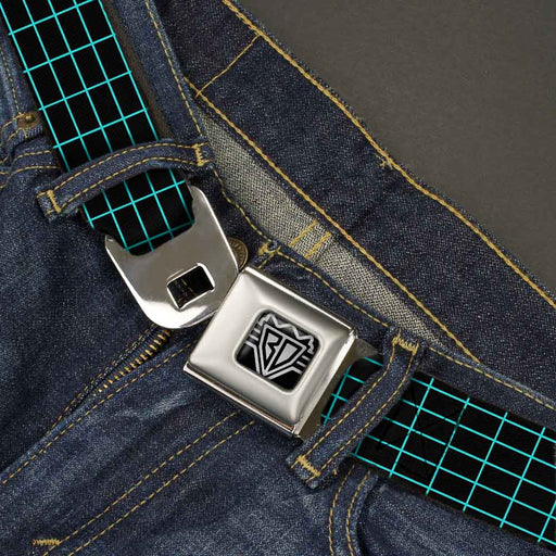 BD Wings Logo CLOSE-UP Full Color Black Silver Seatbelt Belt - Wire Grid Black/Blue Webbing Seatbelt Belts Buckle-Down   
