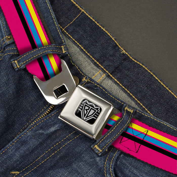 BD Wings Logo CLOSE-UP Full Color Black Silver Seatbelt Belt - Racing Stripes Pink/Yellow/Blue/Black Webbing Seatbelt Belts Buckle-Down   
