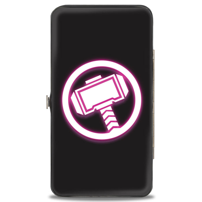 MARVEL STUDIOS WHAT IF Hinged Wallet - Marvel Studios WHAT IF ? PARTY THOR 80's Neon Hammer Pose + Hammer Icon Black Multi Color Hinged Wallets Marvel Comics   