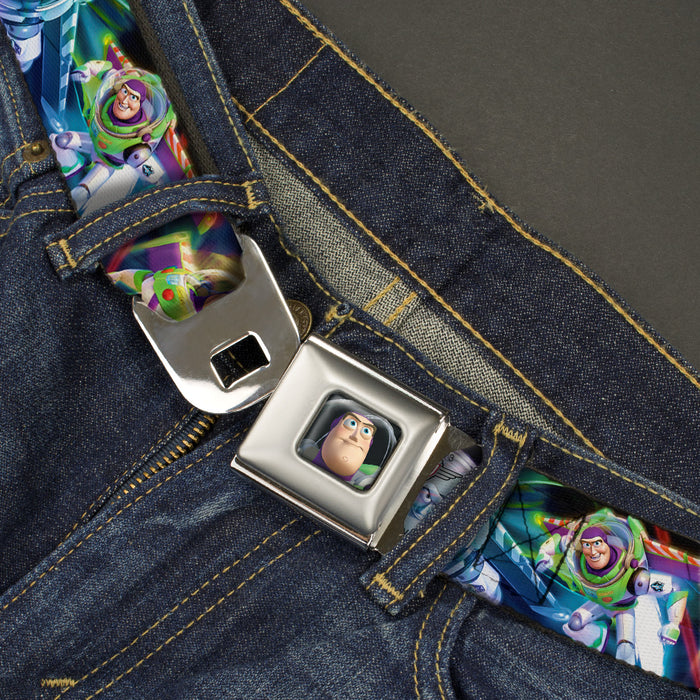 Buzz Lightyear Pose2 Full Color Black Seatbelt Belt - Buzz Lightyear Action Poses Stacked Webbing Seatbelt Belts Disney   