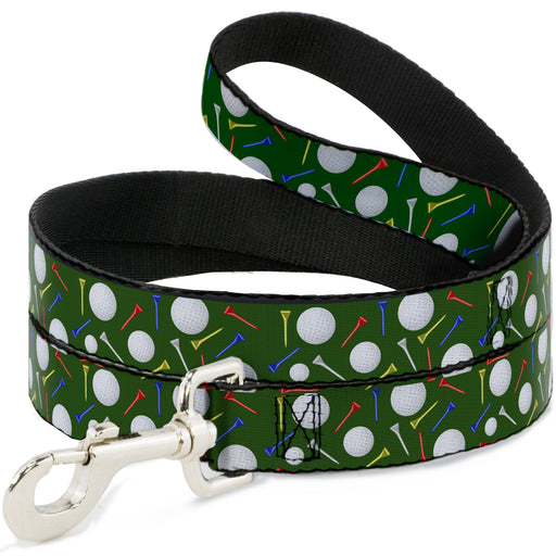Dog Leash - Golf Balls/Tees Scattered Green/Multi Color Dog Leashes Buckle-Down   