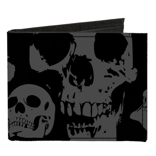 Canvas Bi-Fold Wallet - Skulls Stacked Weathered Black Gray Canvas Bi-Fold Wallets Buckle-Down   