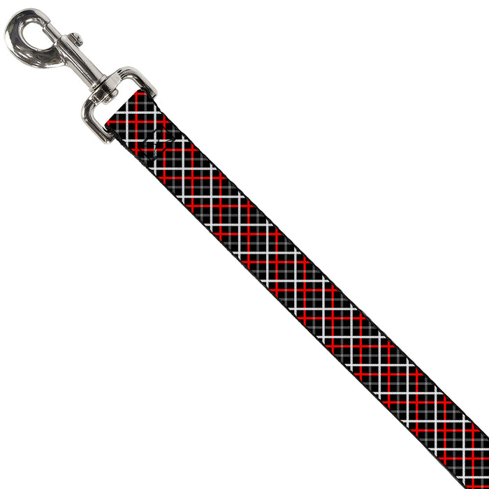 Dog Leash - Criss Cross Plaid Black/Gray/Red Dog Leashes Buckle-Down   