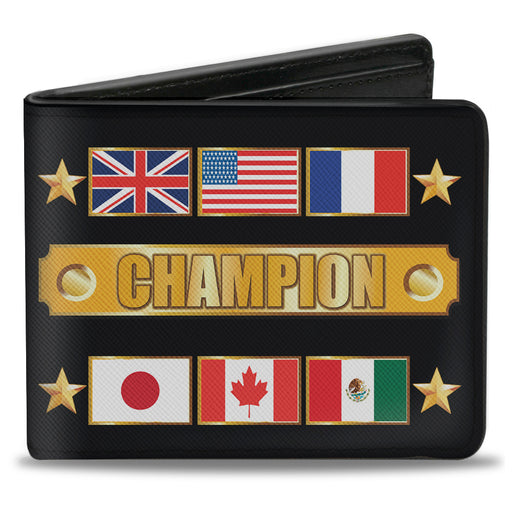 Bi-Fold Wallet - CHAMPION Belt Flags Stars Black Golds Bi-Fold Wallets Buckle-Down   
