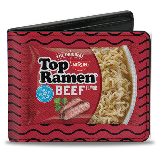 Bi-Fold Wallet - Top Ramen Vivid Beef + Hot & Spicy Beef Packages Noodle Wave Red Purple Black Bi-Fold Wallets Nissin Foods   