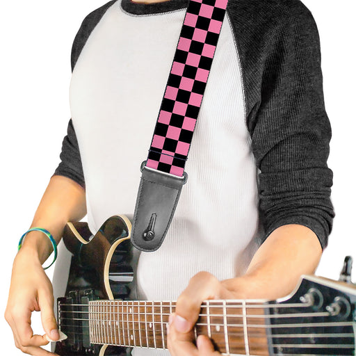 Guitar Strap - Checker Black Pink Guitar Straps Buckle-Down   