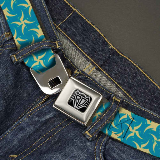 BD Wings Logo CLOSE-UP Full Color Black Silver Seatbelt Belt - Pinwheel Plumes Beige/Turquoise Webbing Seatbelt Belts Buckle-Down   