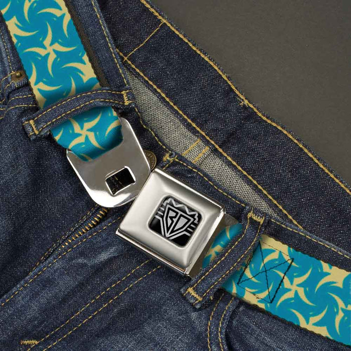 BD Wings Logo CLOSE-UP Full Color Black Silver Seatbelt Belt - Pinwheel Plumes Beige/Turquoise Webbing Seatbelt Belts Buckle-Down   
