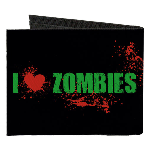 Canvas Bi-Fold Wallet - I "Heart" ZOMBIES Bold Splatter Black Green Red Canvas Bi-Fold Wallets Buckle-Down   