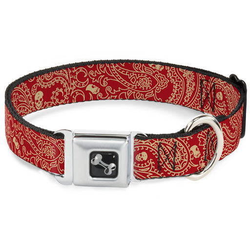 Dog Bone Seatbelt Buckle Collar - Bandana/Skulls Scarlet Red/Gold Seatbelt Buckle Collars Buckle-Down   