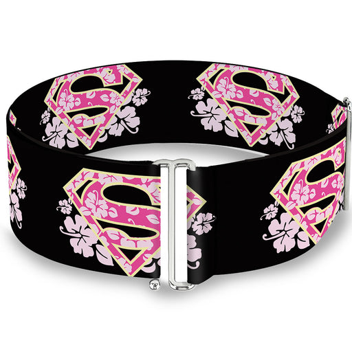 Cinch Waist Belt - Super Shield Hibiscus Design Black Pink Womens Cinch Waist Belts DC Comics   