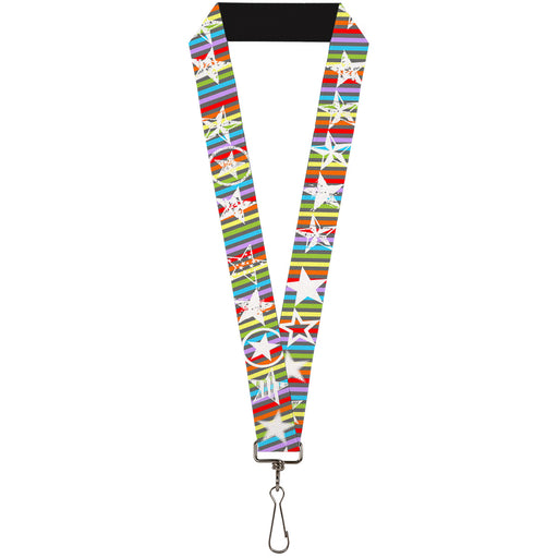 Lanyard - 1.0" - Stars w Lines Gray Multi Color White Lanyards Buckle-Down   