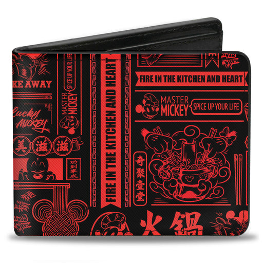 Bi-Fold Wallet - Mickey Mouse Tasting China Collage Black Red Bi-Fold Wallets Disney   