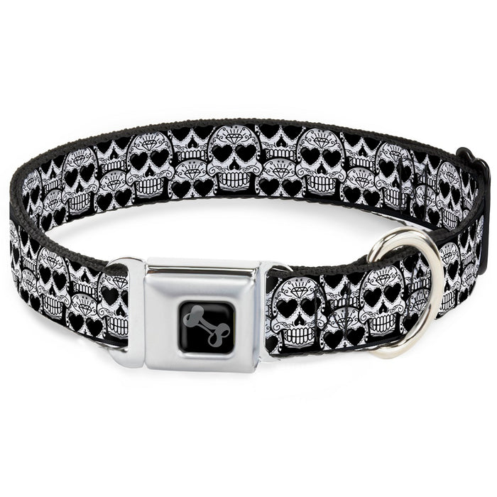 Dog Bone Seatbelt Buckle Collar - Diamond Sugar Skull Stacked Black/Silver Fade/White Seatbelt Buckle Collars Buckle-Down   