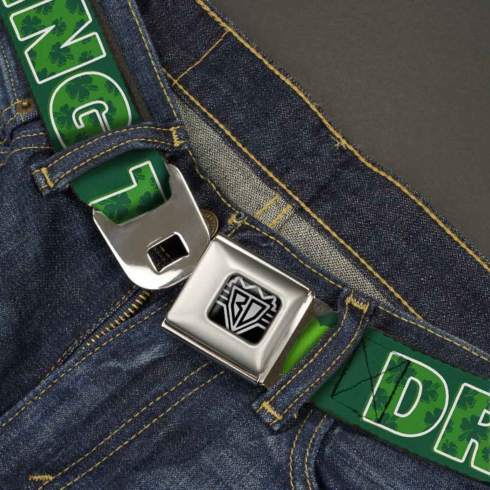 BD Wings Logo CLOSE-UP Full Color Black Silver Seatbelt Belt - St. Pat's DRINKING TEAM/Shamrocks Black/Green/White Webbing Seatbelt Belts Buckle-Down   