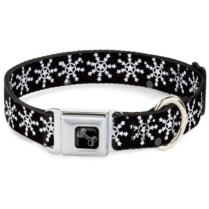 Dog Bone Black/Silver Seatbelt Buckle Collar - Starry Snowflakes Black/White/Gray Seatbelt Buckle Collars Buckle-Down   