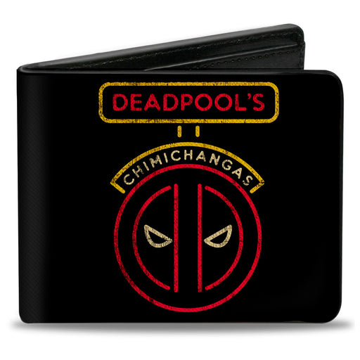 MARVEL DEADPOOL Bi-Fold Wallet - DEADPOOL'S CHIMICHANGAS Logo + Deadpool Eating Pose Black Red Yellow Bi-Fold Wallets Marvel Comics   