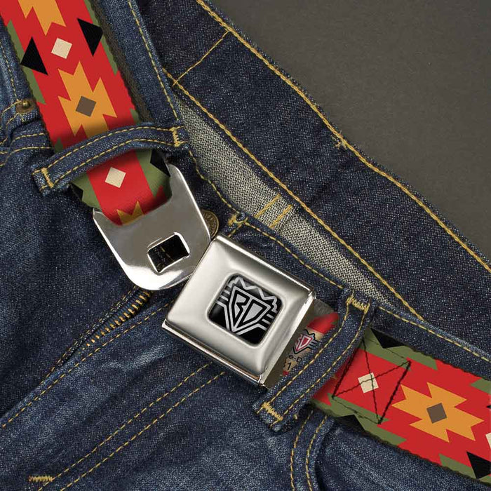 BD Wings Logo CLOSE-UP Full Color Black Silver Seatbelt Belt - Navajo Tan/Rust/Olive/Black Webbing Seatbelt Belts Buckle-Down   