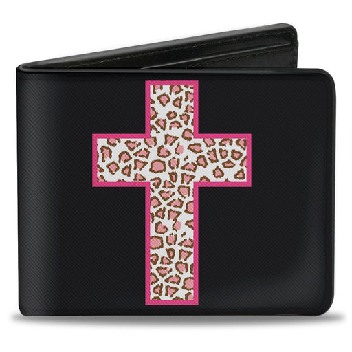 Bi-Fold Wallet - Cross Repeat Black Leopard Brown Pink Outline Bi-Fold Wallets Buckle-Down   