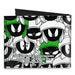 Canvas Bi-Fold Wallet - Marvin the Martian Expressions Stacked White Black Green Yellows Canvas Bi-Fold Wallets Looney Tunes   