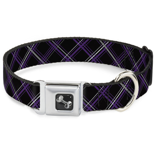 Dog Bone Seatbelt Buckle Collar - Plaid Black/Purple/Gray Seatbelt Buckle Collars Buckle-Down   