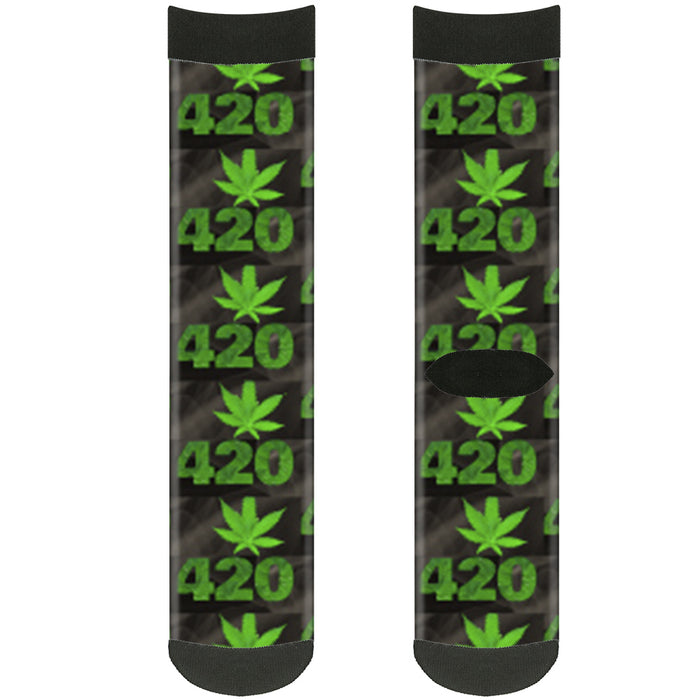 Sock Pair - Polyester - 420 Pot Leaf Black Smoke Green - CREW Socks Buckle-Down   