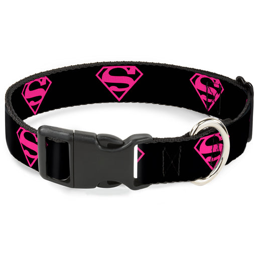 Plastic Clip Collar - Superman Shield Black/Hot Pink Plastic Clip Collars DC Comics   