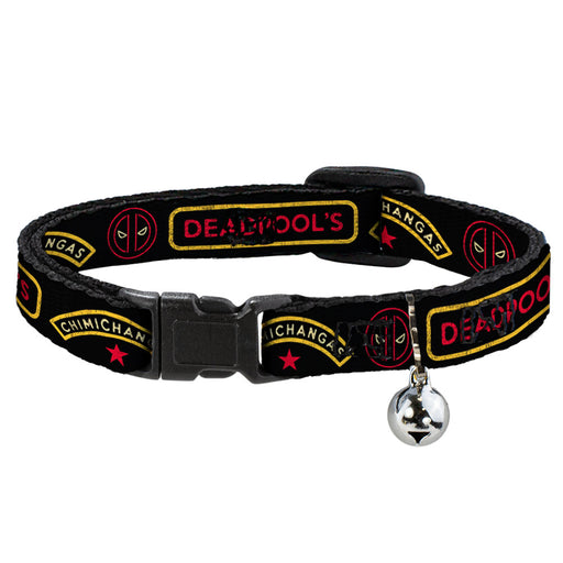 Cat Collar Breakaway - DEADPOOL'S CHIMICHANGAS and Logo Black Gold Red Breakaway Cat Collars Marvel Comics   
