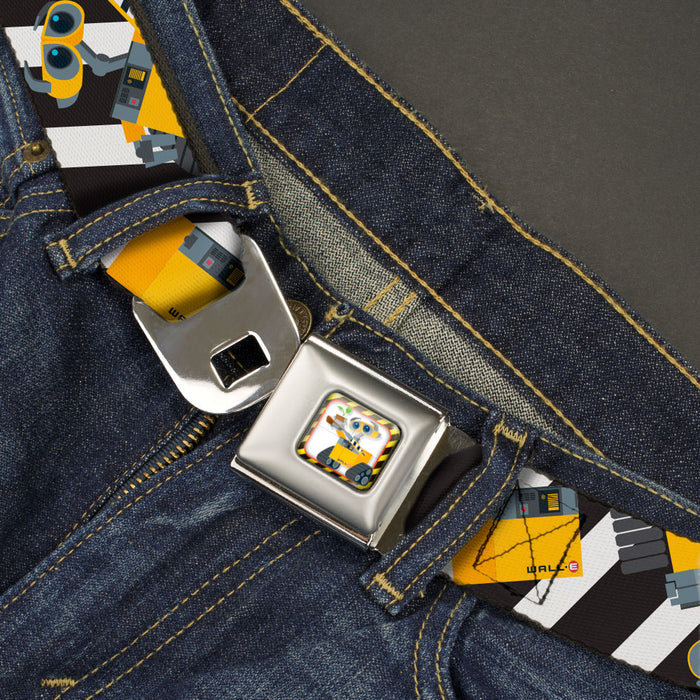 Wall-E Plant Pose Full Color Black/Yellow/White Seatbelt Belt - Wall-E Poses/Stripe Black/White Webbing Seatbelt Belts Disney   
