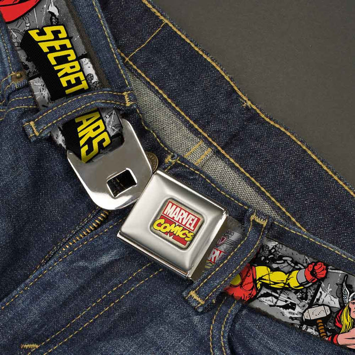 MARVEL COMICS Marvel Comics Logo Full Color Seatbelt Belt - Marvel 4-Super Heroes SECRET WARS Grays/Multi Color Webbing Seatbelt Belts Marvel Comics   
