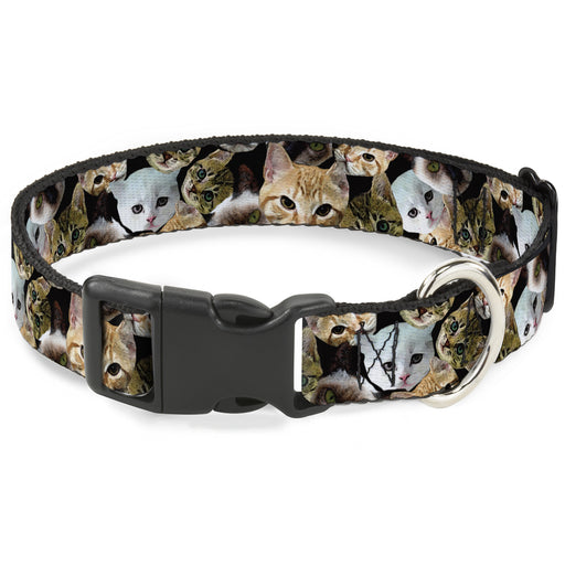 Plastic Clip Collar - Kitten Faces Scattered Black Plastic Clip Collars Buckle-Down   
