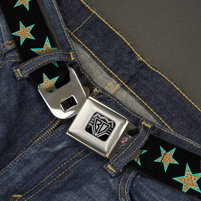 BD Wings Logo CLOSE-UP Full Color Black Silver Seatbelt Belt - Multi Stars Black/Leopard/Baby Blue Outline Webbing Seatbelt Belts Buckle-Down   