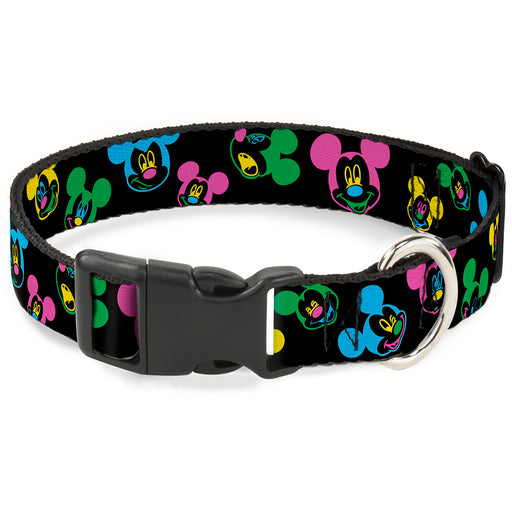 Plastic Clip Collar - Mickey Mouse Expressions Scattered Black/Multi Neon Plastic Clip Collars Disney   