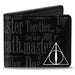 Bi-Fold Wallet - TOGETHER...THEY MAKE ONE MASTER OF DEATH. Deathly Hallows Symbol + HP Logo Black Grays White Bi-Fold Wallets The Wizarding World of Harry Potter   