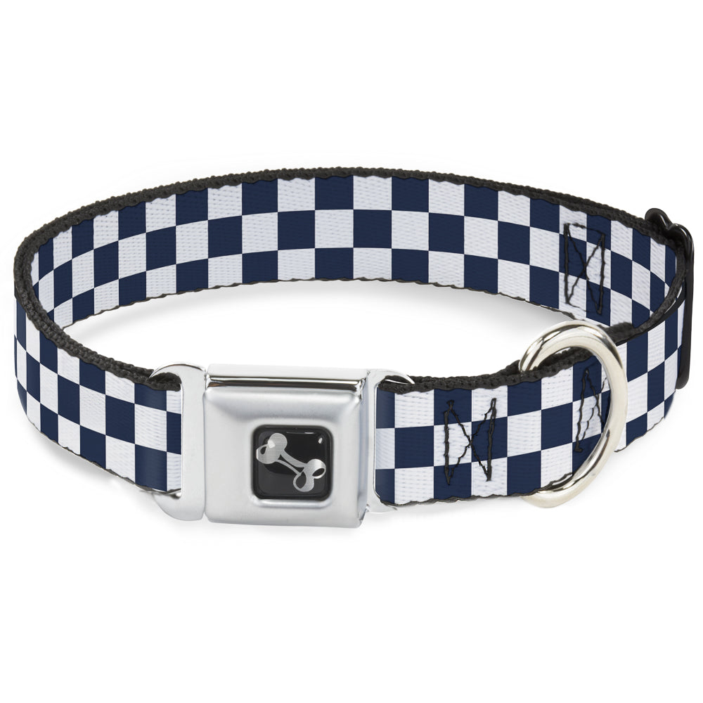 Dog Bone Seatbelt Buckle Collar - Checker Sapphire Blue/White