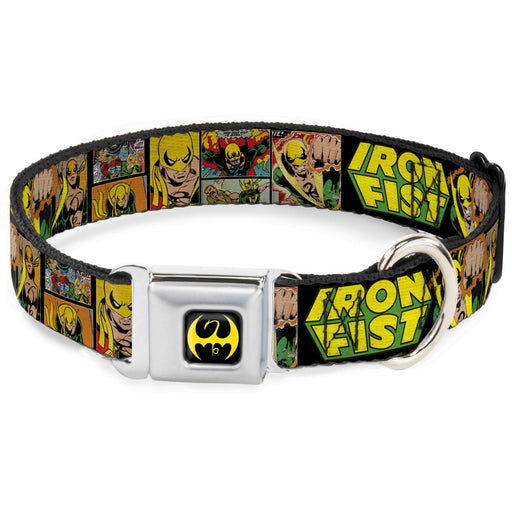 Iron Fist Dragon Logo Full Color Black/Yellow Seatbelt Buckle Collar - Retro IRON FIST Action Pose/Comic Scene Blocks Black/Green/Yellow Seatbelt Buckle Collars Marvel Comics   