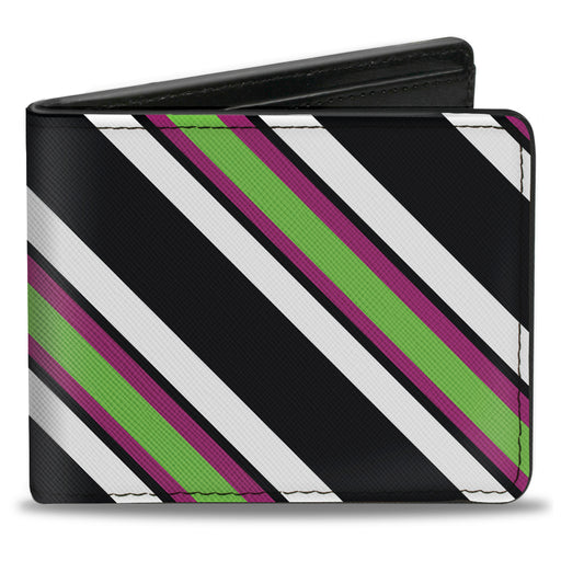 Bi-Fold Wallet - Diagonal Stripes Black White Pink Green Bi-Fold Wallets Buckle-Down   