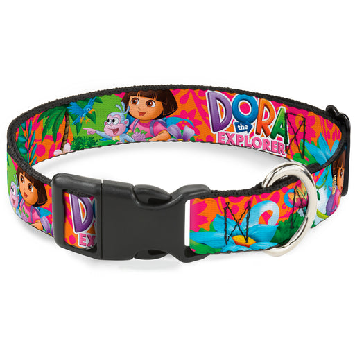 Plastic Clip Collar - DORA THE EXPLORER Dora Poses/Floral Collage Orange/Pink Plastic Clip Collars Nickelodeon   